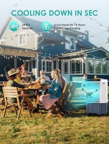 Air Choice Portable Evaporative Air Cooler, 1800 CFM Swamp Cooler with 6 Ice Box & 5.3 Gal Water Tank, 110° Swing, 3 Speeds, Upgraded Remote, 12H Timer, 3-in-1 Air Cooling Fan for Outdoor Indoor, Gray
