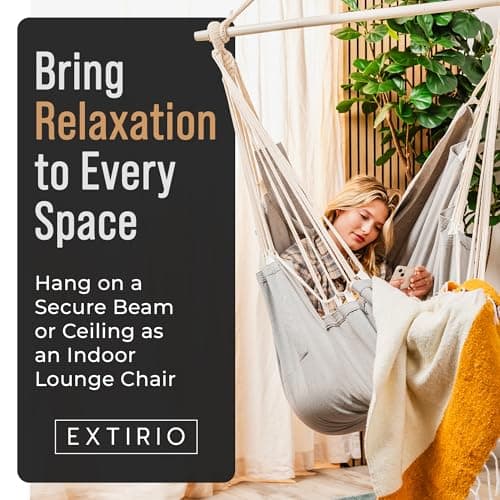 Indoor Hammock Chair Swing - Hanging Hammock Swing Chair - Indoor/Outdoor - Hanging Chairs for Bedroom, Patio, Porch, Swinging Chair Hammock for Adults - Built-In Footrest - Spacious Full-Body Support