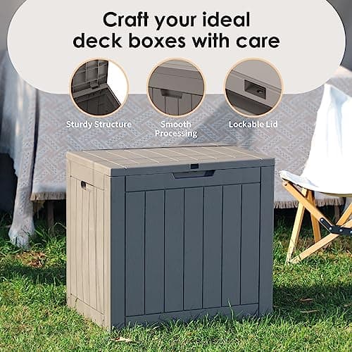 DRATO Deck Boxes, 31 Gallon Outdoor Storage Box for Patio Cushion, Sports Equipment, Garden Tools, Waterproof and UV Resistant, Lockable (Grey)