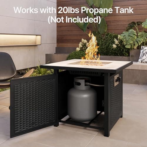 Gizoon 30" Propane Fire Pit Table 50,000 BTU, Outdoor Fire Pit Table with Lid & Lava Rock, CSA Certified Square Fire Tables for Outdoor Dining, Patio, Garden, or Backyard Gatherings