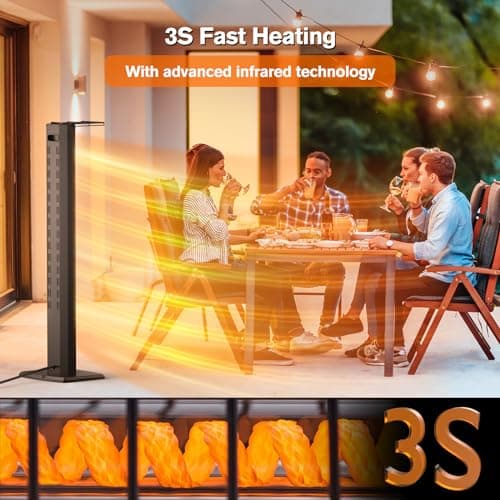 FLOWBREEZE Patio Heater, Portable Outdoor Heater, 1200W, 3S Instant Heating, Infrared Heater with 60°Oscillating, 180min Timer, Tip-over Protection, Super Quiet Electric Heaters for Indoor Outdoor Use
