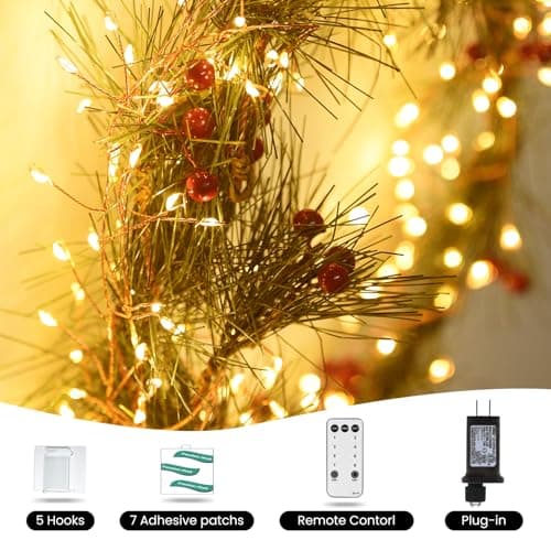Dailyart Fairy Lights Plug in, 200 Led Twinkle String Light with Remote 10Ft 8 Modes Warm Cluster Lights with Timer for Bedroom Wreath Party Window Wedding Christmas Tree Decoration Gold Wire