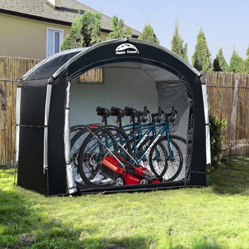 Happy Travel Bike Storage Tent Shed, Outdoor Waterproof Bicycle Covers Shelter with Window for 2/4/6/8 Bikes,Oversized Outside Portable Sheds for Lawn Mower,Garden Tools (Black)