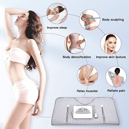 Infrared Sauna Blanket for Fitness and Detox Anti Aging, Length 71" with Remote Control, 2 Zone Temperature Control, Quick Sweating Professional Body Sculpting Home Sauna