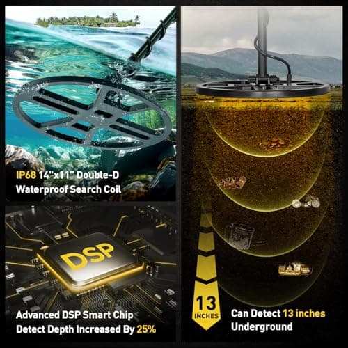 14" Metal Detector for Adults Professional, Double-D Metal Detectors with Higher Sensitivity, Waterproof Metal Detector with IP68 Search Coil, DISC & Pinpointer Metal Detector Modes