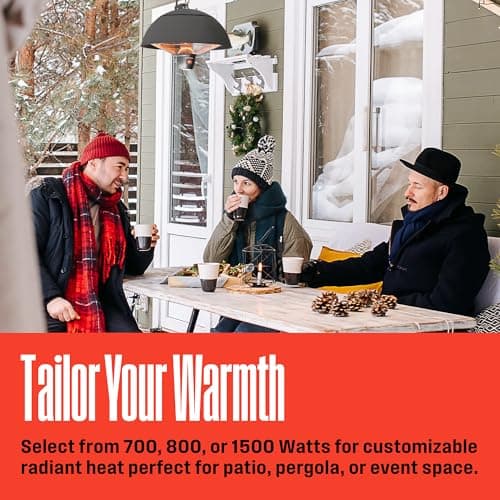 Westinghouse Outdoor Ceiling Patio Heater, Water Resistant, Adjustable Heat Output Up to 1500W, Auto Shut Off Overheat Protection, Hanging Infrared Heater for Patio Cover, Gazebo, & More - Black