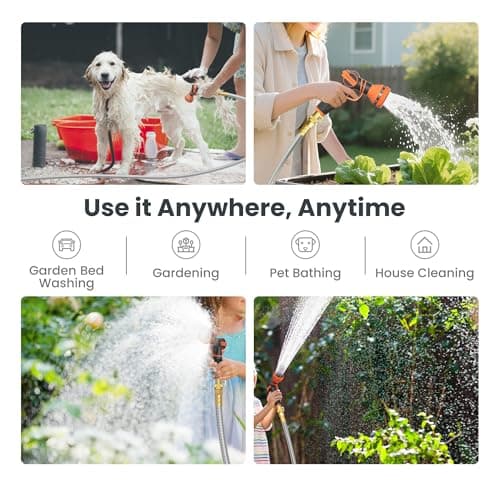 Girafe Tools Garden Hose 100ft x 5/8", 304 Stainless Steel Metal Water Hose, No Kink Garden Water Hose with 9 Pattern Spray Nozzle, Flexible, Lightweight, Kink Free Hose for Yard, Outdoor