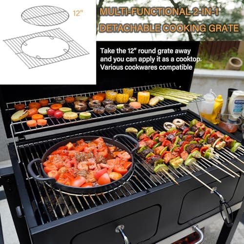 Onlyfire Extra Large BBQ Charcoal Grill with Versatile Cooking Grate and Warming Rack, Outdoor Barbecue Stove with Dual-Zone Adjustable Charcoal Tray, Grill Cover Included, Black GS339