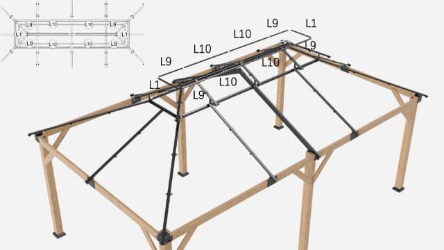 AMERLIFE 12x20 ft Hardtop Gazebo, Solid Wood Gazebo with Iron Double Roof, Outdoor Pergola with Wood Frame for Garden, Porch, Patio, Charcoal Gray + Brown Gray