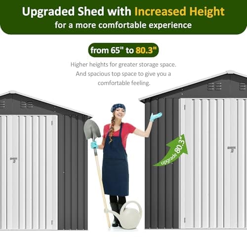 8x12 FT Outdoor Storage Shed, Metal Garden Tool Shed with Updated Frame Structure, Lockable Doors and Windows, Ideal for Backyard Garden Patio Lawn, Grey