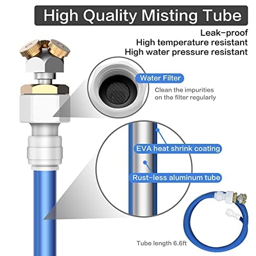 Portable Misting System with Water Pump, Plant Sprayer & Garden Hose Mister 3-in-1, No Faucet Required Misters for Outside Patio Beach Camping Golf Cart Boat, Smart Misting Cooling System