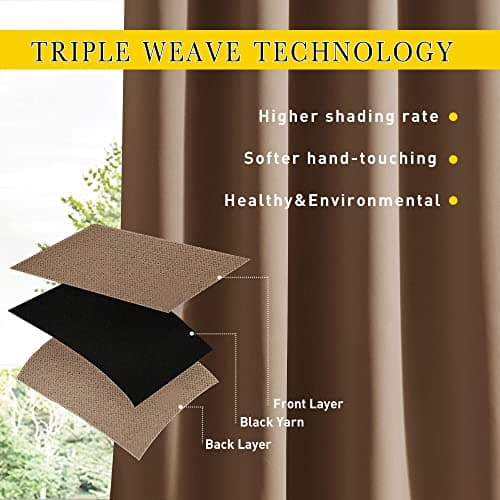 NICETOWN 2 Panels Weighted Blackout Curtains Patio Waterproof Outdoor Curtains, Thermal Insulated Top & Bottom Grommet & Back Tab Wind-Break Drapes Privacy for Pergola, W52 by L84, Tan-Khaki