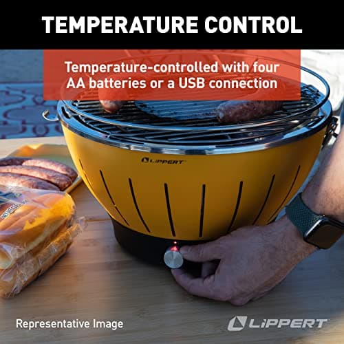 Lippert Odyssey Portable Grill - Compact and Versatile Charcoal Grill for Camping, Tailgating, and Outdoor Cooking - Lightweight and Durable Design with Large Cooking Surface - Amber