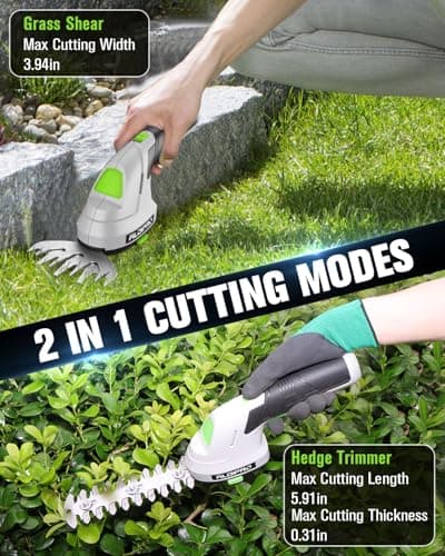 2-in-1 Cordless Hedge Trimmer and Grass Shears 7.2V Handheld Small Electric Bush Trimmer, 2.0Ah Rechargeable Battey Powered Shrub Trimmers for Garden, Yard, Lawn Care