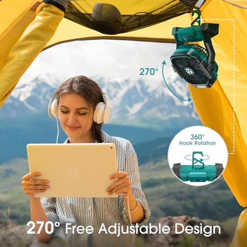 ONLYNEW Portable Fan Rechargeable, 20000mAh Cordless Battery Powered Fan with LED Lantern, USB C Battery Operated for Travel Bedroom Home Camping Tent Office Beach Desk Fishing Table