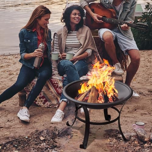 22 in Outdoor Small Fire Pit,Durable firepit with Mesh Lid,Log Grate,and Fire Poker,Fire Pits for Outside Backyard.Deck.Camping and Picnic
