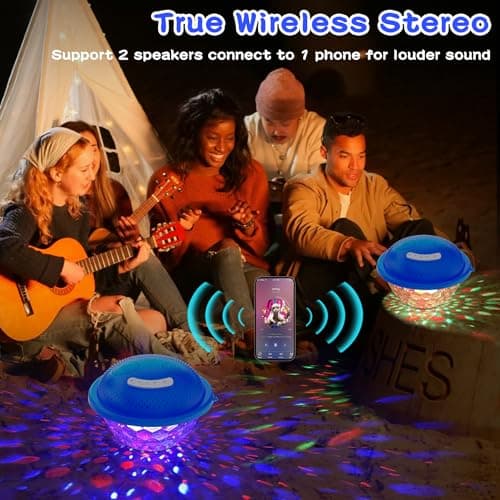KingSom Bluetooth Pool Speaker,Floating Pool Speaker with Colorful Lights,Hot Tub Speakers IP68 Waterproof pool Speakers,16W Loud Stereo Sound Bluetooth speaker,TWS Pairing Floating speakers for Pools