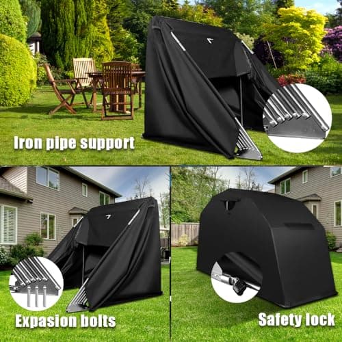 Heavy Duty Motorcycle Shelter Storage Sheds Motorcycle Garage, 136"x54" x75" Motorcycle Cover Waterproof Outdoor Motorcycle Tent with Lock