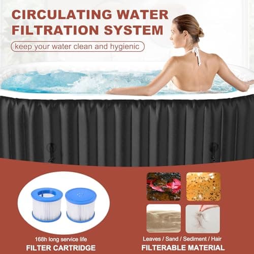 LILYPELLE 1-2 Person Inflatable Hot Tub, Portable Oval Blow Up Hot Tub with 100 Bubble Jets, Outdoor Spa Set Included Heater Pump, Filter and Side Table, 75" X 47" X 25"