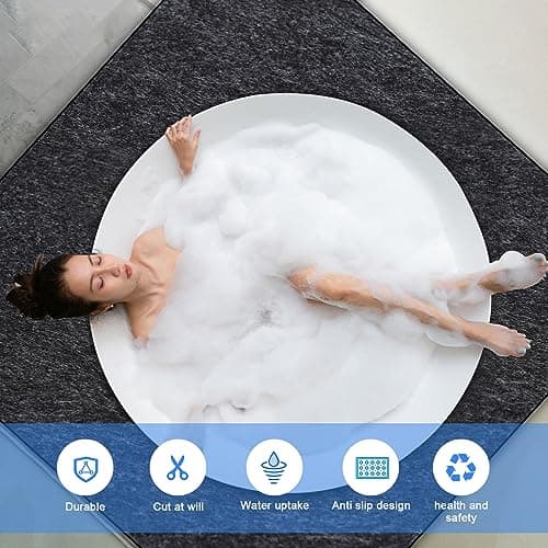 80 * 80 Inch Hot Tub Mat, Extra Large Inflatable Hot Tub Pad Outdoor Indoor, Waterproof Slip-Proof Backing, Absorbent Spa Pool Ground Base Flooring Protector Mat (80 * 80 Mat-Square)