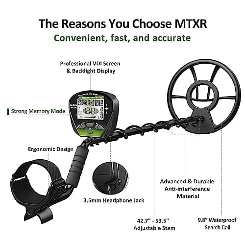 DR.ÖTEK Metal Detector for Adults Professional, Gold Metal Detector, Pinpoint & Exclusive Memory Mode, Higher Accuracy, IP68 Waterproof Coil, Bigger Backlit LCD Display, New Advanced DSP Chip, Green