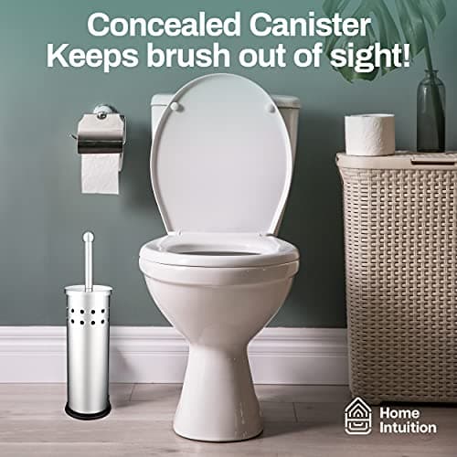 Home Intuition Modern Brushed Stainless Steel Toilet Brush & Holder Set, Bathroom Bowl Scrubber with Holder, 2 Pack