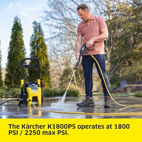 Kärcher Pressure Washer K1800PS, Max 2250 PSI, 3 Spray Nozzles, Detergent Tank, For Cars, Driveways, Siding, Patios, 1.46 max. GPM