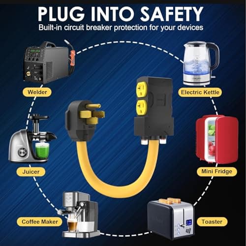 [240V to 120V] 50 Amp to 20 Amp 110 Adapter With Circuit Breaker RV Generator Cord Distribution NEMA 14-50 to 4X 5-15R/5-20R T-Blade Multiple Use ETL Listed 1.5 FT Household Outlet