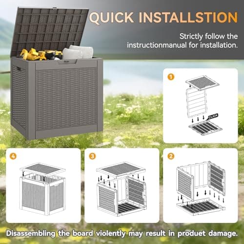 KAMABOKO 31 Gallon Outdoor Storage Box, Resin Deck Boxes Indoor and outdoor, Waterproof Storage Box Lockable Lid for Garden Tools, Package Delivery, Pool Supplies, Patio Cushions, Grey