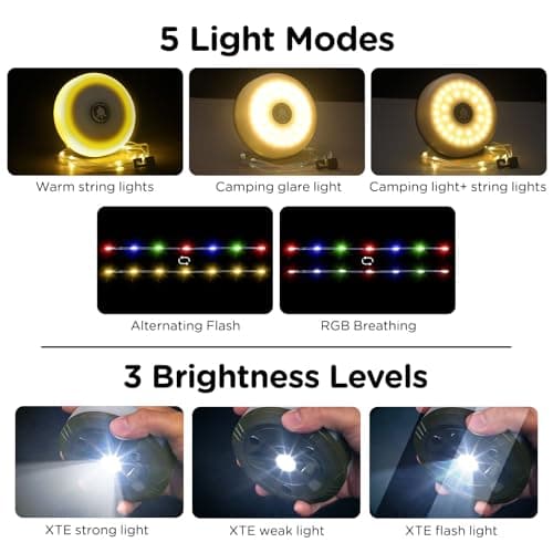 OGERY Camping String Lights, 4 in 1 Quick Storage 32.8FT Rechargeable Tent Lights String with 8 Lighting Modes, Hanging Waterproof Portable LED Lamp for Outdoor Patio Awning Garden Party Essentials