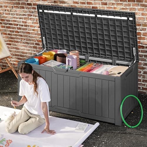 DWVO 120 Gallon Outdoor Storage Deck Box, Weather-Resistant Resin, Versatile for Patio Furnishings, Outdoor Cushions, Garden Tools, and Sports/Pool Gear (Dark Gray)