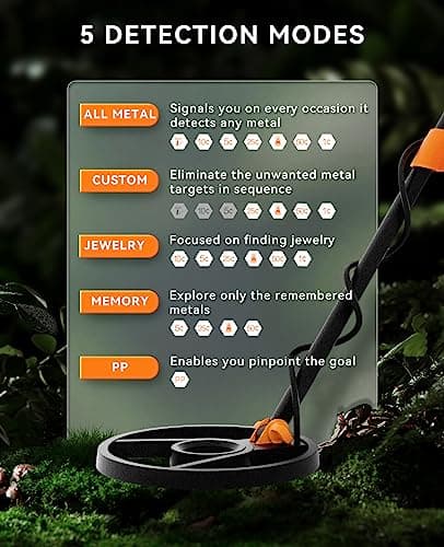SUNPOW Metal Detector for Adults Professional - Waterproof Higher Accuracy 5 Modes Gold Metal Detector with Strong Anti-Interference, Advanced DSP Chip, 11" Detection Depth - OTMD09
