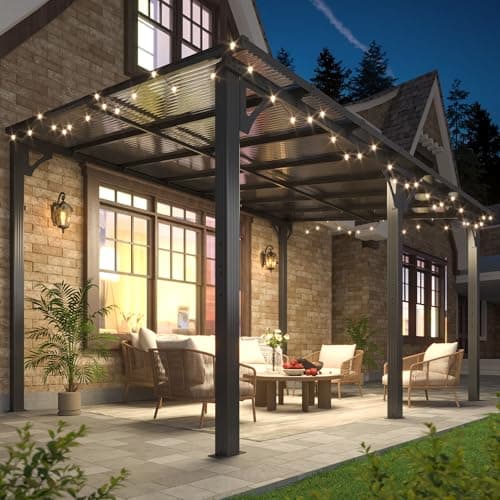 10x14 FT Gazebo Pergola Awnings for Patio with Hardtop Gazebos on Clearance Patio Covers for Shade and Rain, Lean to Gazebo Sunroom Patio Canopy Outdoor Pergolas for Patios,Decks,Backyard