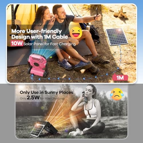 10400mAh Solar Fan with LED Lantern, 10W Solar Panel Rechargeable Battery Powered Camping Fan for Outside, 9 Inch Portable Battery Operated Power Bank for Picnic, Barbecue, Fishing, Travel