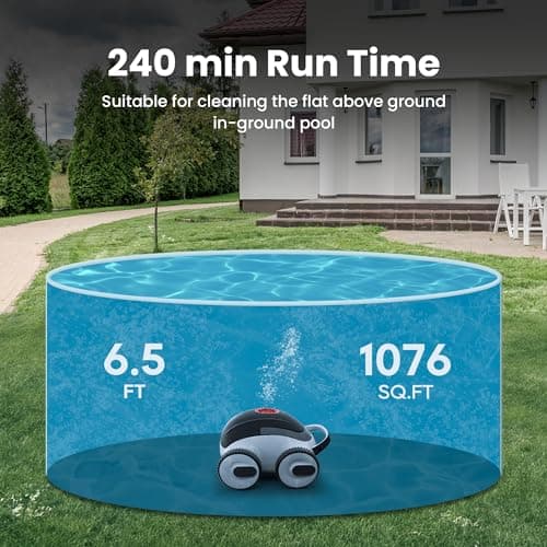 (2025 Upgrade)Higgsinno Cordless Robotic Pool Cleaner, Automatic Pool Robot Vacuum with App, Lasts up to 240 Mins, Ultra-fine Dual Filter Ideal for Above/In-Ground Pool up to 1,076 Sq.ft, ezSpirit 01