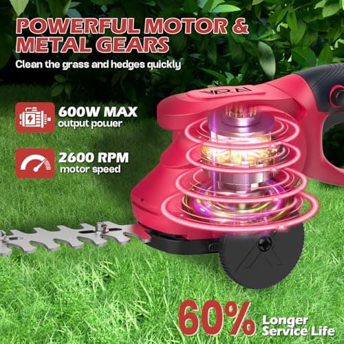 Hedge Trimmer Cordless, 2 in 1 Cordless Hedge Trimmer with 2600mAh Battery*2, High Power and Large Capacity Hedge Shears for Gardens, Patios and Lawns Charger Included