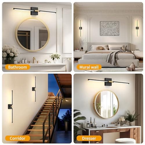 Wall Sconces Set of 2, Modern Hardwired Sconces Wall Decor, 24 Inch Dimmable Sconces Wall Lighting, Black Gold Wall Light Fixtures, 3000K LED Wall Lights for Bedroom, Living Room, Bathroom