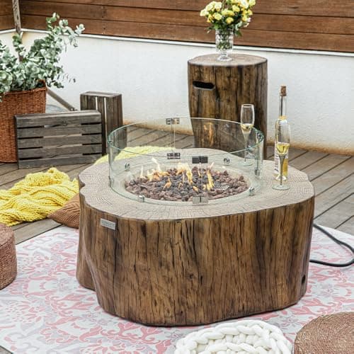 Manchester Concrete Fire Pit 42" x 39" Outdoor Patio Firepit Includes Lava Rocks Modern Fire Pits & Outdoor Fireplaces for Garden, Deck, Indoor & Outdoor Heating