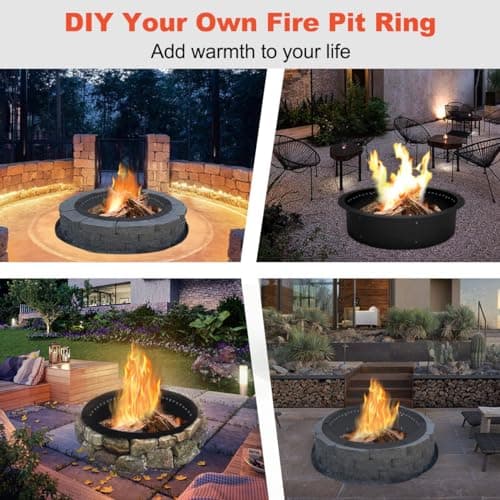 Koutemie Outdoor Smokeless Fire Pit Ring Liner 40-Inch Outer/36-Inch Inner Diameter, Heavy Duty Solid Metal Steel Round Firepit Rim Insert for Outside DIY Campfire Ring Above or In-Ground, Black