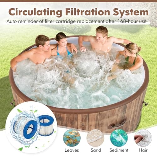 GYMAX Hot Tub, 4 to 6 Person Inflatable Portable Hot Tub with 120 Soothing Bubble Air Jets, Insulated Lockable Cover, Floor Mat & LED Touch Control, Outdoor Blow Up Spa Tub for Backyard, Patio