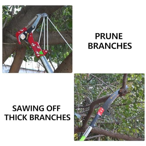 7-27 Feet Extendable Pole Saw for Tree Trimming – Manual Branch Trimmer with Long Handle, Storage Bag, and Green Design – Perfect for Pruning and Cutting High Branches.
