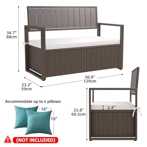 YITAHOME 70 Gallon All-Weather PE Rattan Storage Bench, Waterproof Deck Box Seat for Patio Furniture, Outdoor Cushions, Pool & Garden Tools, Brown