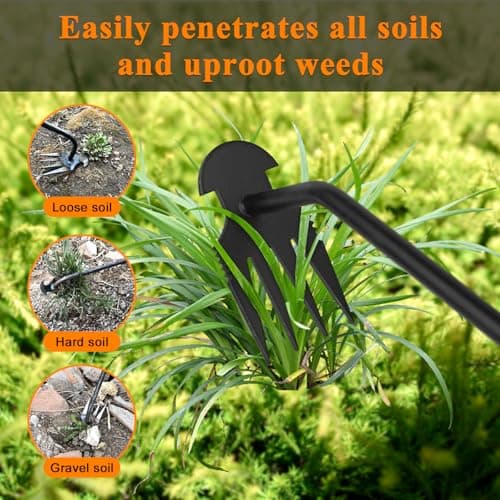 Weed Puller Tool, New Durable Garden Hand Weed Tool with Rubber Handle, Enhanced Weed Remover Tool, 4 Teeth Manganese Steel Forged Hand Weeder for Vegetable Gardening, Backyard, Farm, Planting