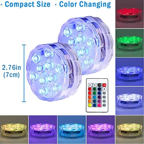 AquaMiracle Submersible LED Lights with Remote Shower Lights Waterproof Battery Operated, Multi Color Changing Hot Tub Lights for Pool, Pond, Aquarium, Bath, Party, Vase Decoration (2-Pack)