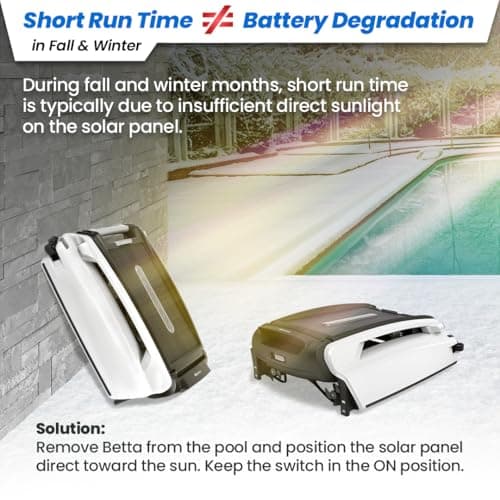 Betta SE Solar Powered Automatic Robotic Pool Surface Skimmer Cleaner with 24/7 Continuous Cleaning Battery Power and Re-Engineered Twin Salt Chlorine Tolerant Motors (White)