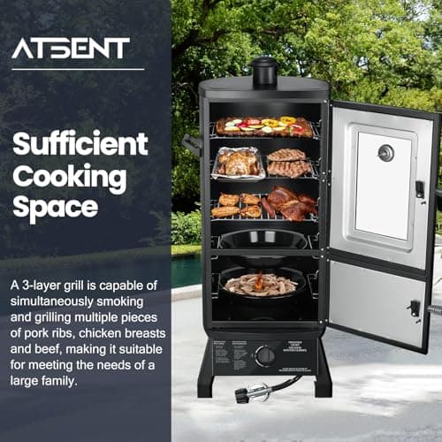 Propane Smoker, Vertical Smoker with Three Removable Shelves,Outdoor Grills & Smokers with Thermometer for BBQ, Backyard,Black…