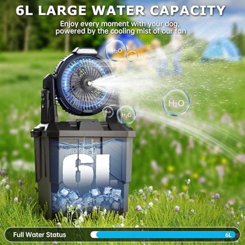 Misting Fan, 6L Bucket Portable Misting Fans with Remote, 20000mAh Rechargeable Battery Portable Fan for Outdoors Patios, Camping Fans 270° Adjustable, Hanging & Lighting for Outdoor Cooling