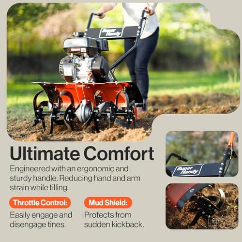 SuperHandy RotoTiller Cultivator 27” Inch Tilling Width 7HP 209cc 4 Stroke Gas Motor 6 Premium Steel Adjustable Forward Rotating Tines for Garden & Lawn, Digging, Weed Removal