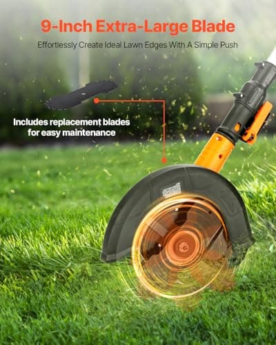 VEVOR Lawn Edger, 9-inch Large Blade, 20 V Battery Powered Cordless Edger Lawn Tool with 3-Position Blade Depth, Adjustable Handle, with Battery and Charger, for Lawns, Driveways, and Sidewalk Edges