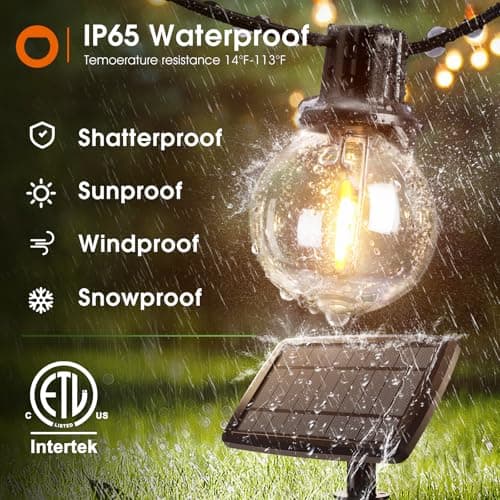 addlon 100FT Solar String Lights Outdoor with Remote, 54 LED Shatterproof Bulbs, Dimmable & Timable, 3 Light Modes, G40 Waterproof Solar String Lights for Outside Backyard Party Decor